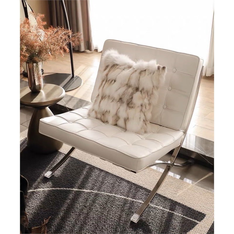 Afuera Living White 29.53-Inch Foldable Leather Accent Chair Stainless Steel