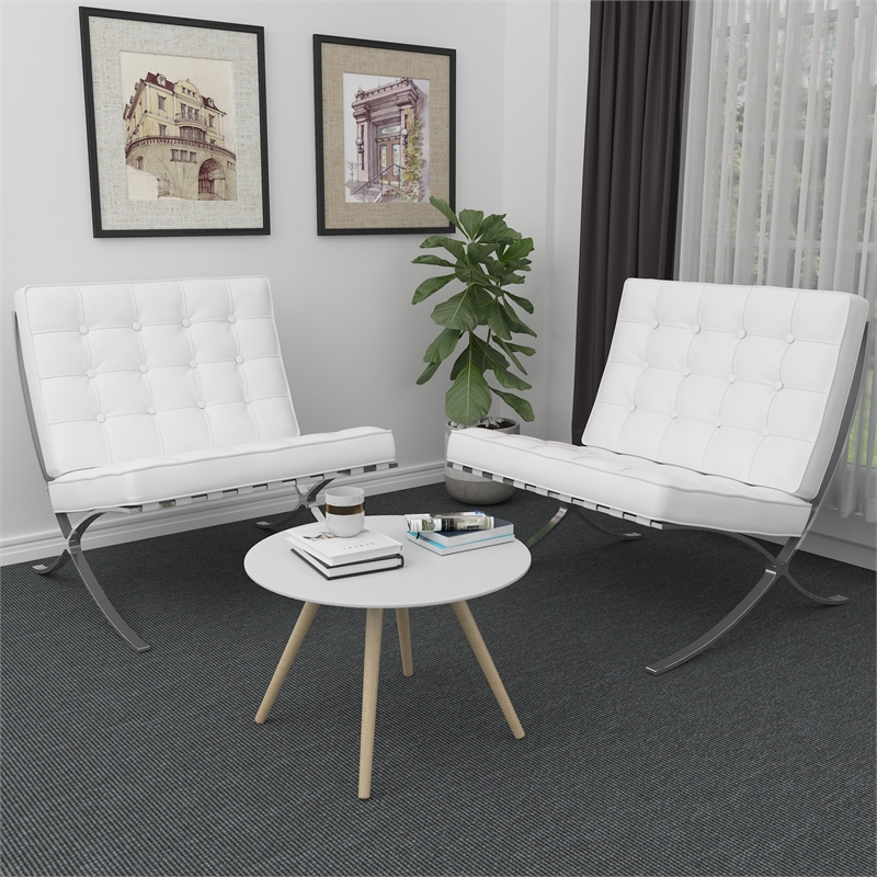 Afuera Living White 29.53-Inch Foldable Leather Accent Chair Stainless Steel