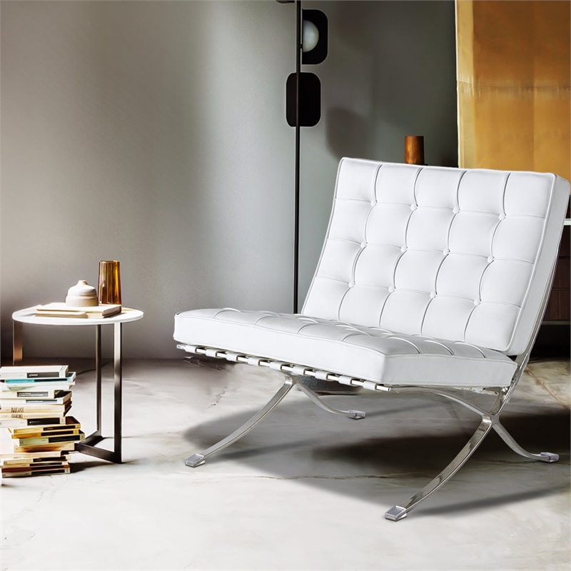 Afuera Living White 29.53-Inch Foldable Leather Accent Chair Stainless Steel