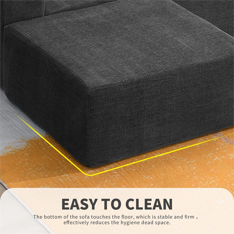 Afuera Living Dark Grey Chenille U-Shaped Modular Floor Sofa No Assembly