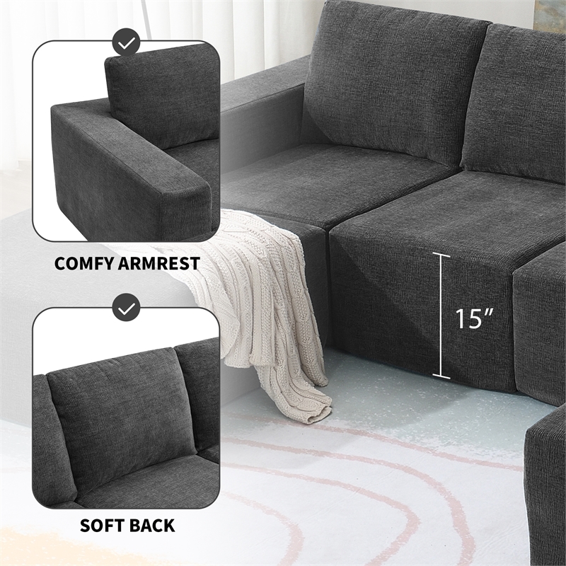 Afuera Living Dark Grey Chenille U-Shaped Modular Floor Sofa No Assembly
