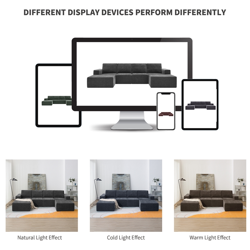 Afuera Living Dark Grey Chenille U-Shaped Modular Floor Sofa No Assembly