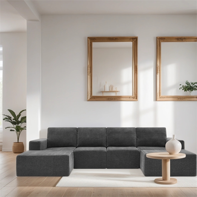 Afuera Living Dark Grey Chenille U-Shaped Modular Floor Sofa No Assembly