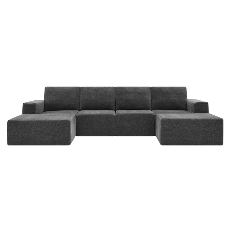 Afuera Living Dark Grey Chenille U-Shaped Modular Floor Sofa No Assembly