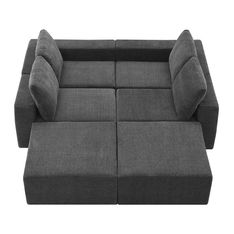 Afuera Living Dark Grey Chenille U-Shaped Modular Floor Sofa No Assembly