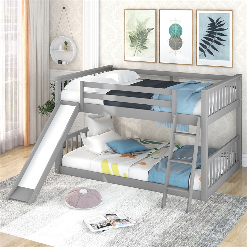 Afuera Living Grey Full-Over-Full Bunk Bed with Reversible Slide and Ladder