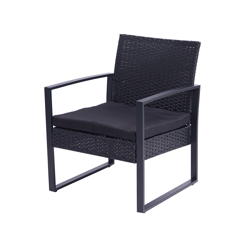 Afuera Living 3-Piece Black PE Wicker Patio Set with Tempered Glass Table