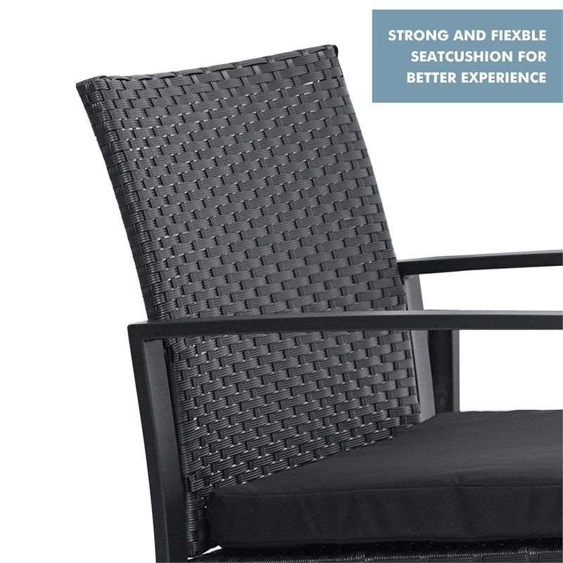 Afuera Living 3-Piece Black PE Wicker Patio Set with Tempered Glass Table