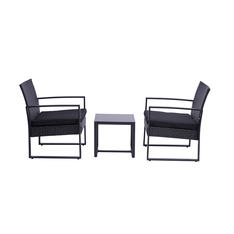 Afuera Living 3-Piece Black PE Wicker Patio Set with Tempered Glass Table