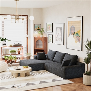 Afuera Living Black L-Shaped Chenille Foam-Filled Modular Sofa No Assembly