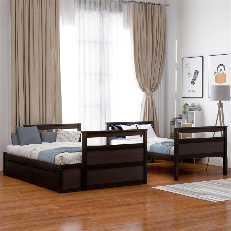Afuera Living Espresso Separable Twin-Over-Full Pine Bunk Bed with Drawers