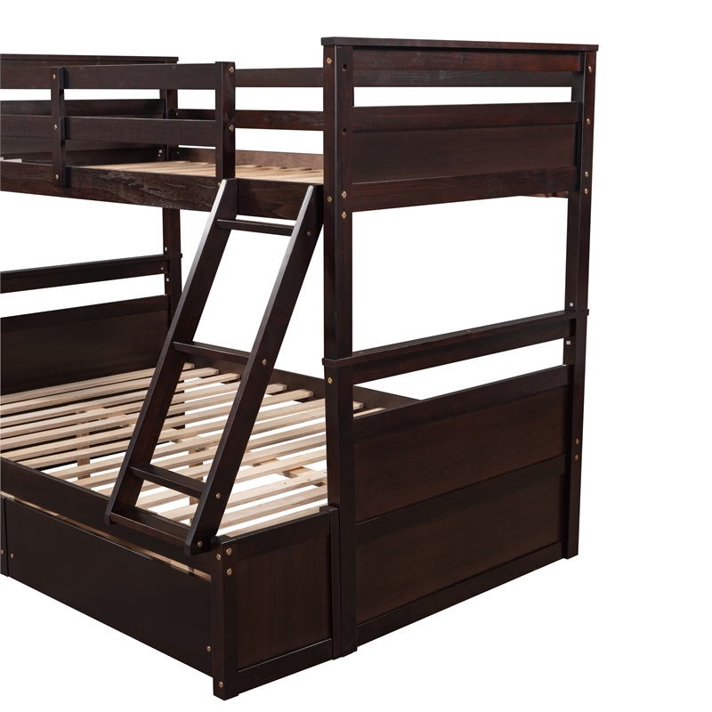 Afuera Living Espresso Separable Twin-Over-Full Pine Bunk Bed with Drawers