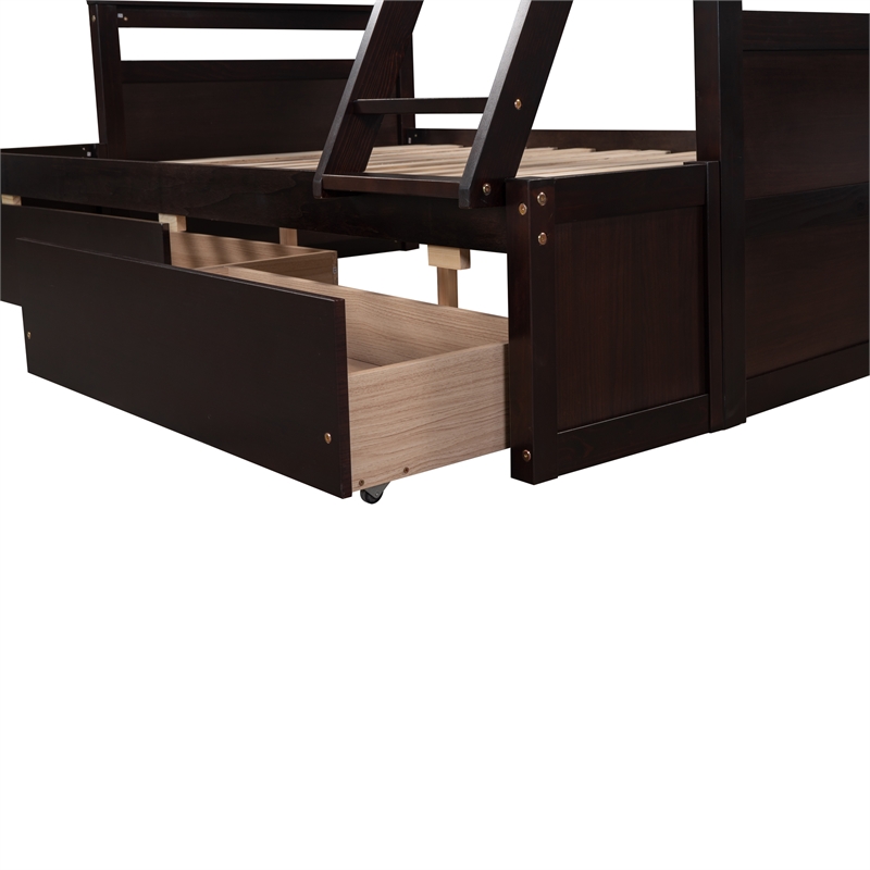 Afuera Living Espresso Separable Twin-Over-Full Pine Bunk Bed with Drawers