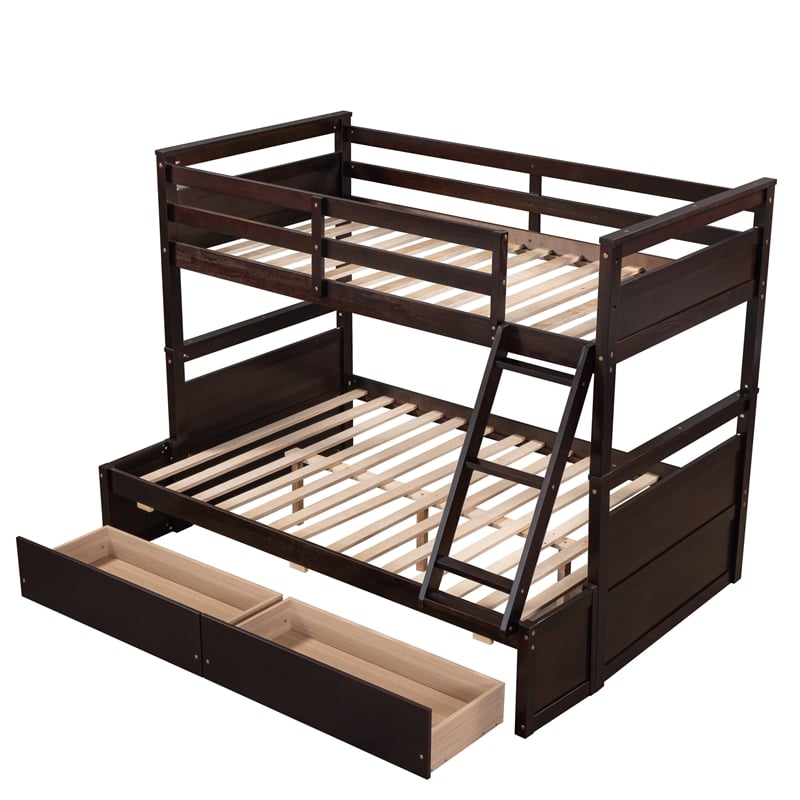 Afuera Living Espresso Separable Twin-Over-Full Pine Bunk Bed with Drawers