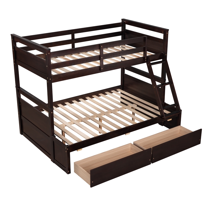 Afuera Living Espresso Separable Twin-Over-Full Pine Bunk Bed with Drawers