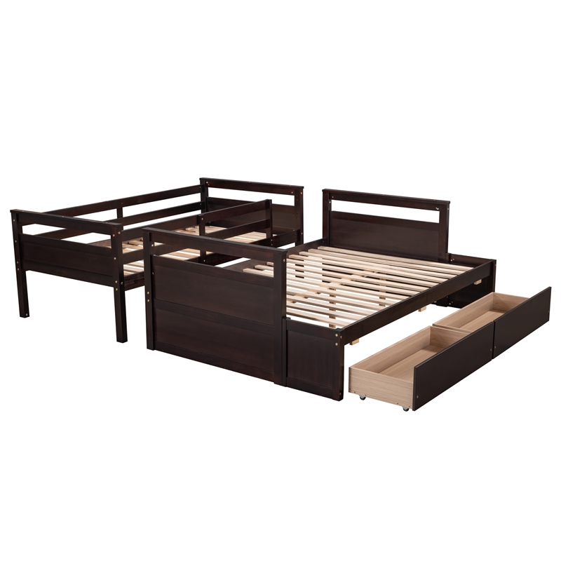 Afuera Living Espresso Separable Twin-Over-Full Pine Bunk Bed with Drawers