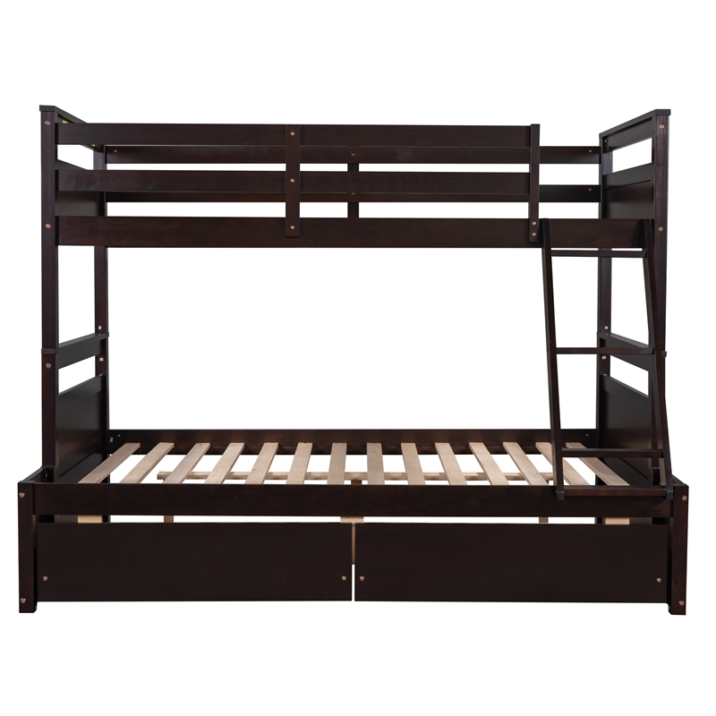 Afuera Living Espresso Separable Twin-Over-Full Pine Bunk Bed with Drawers