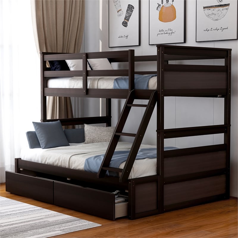Afuera Living Espresso Separable Twin-Over-Full Pine Bunk Bed with Drawers