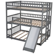 Afuera Living Full-Over-Full-Over-Full Pine Wood Triple Bed with Ladder & Slide