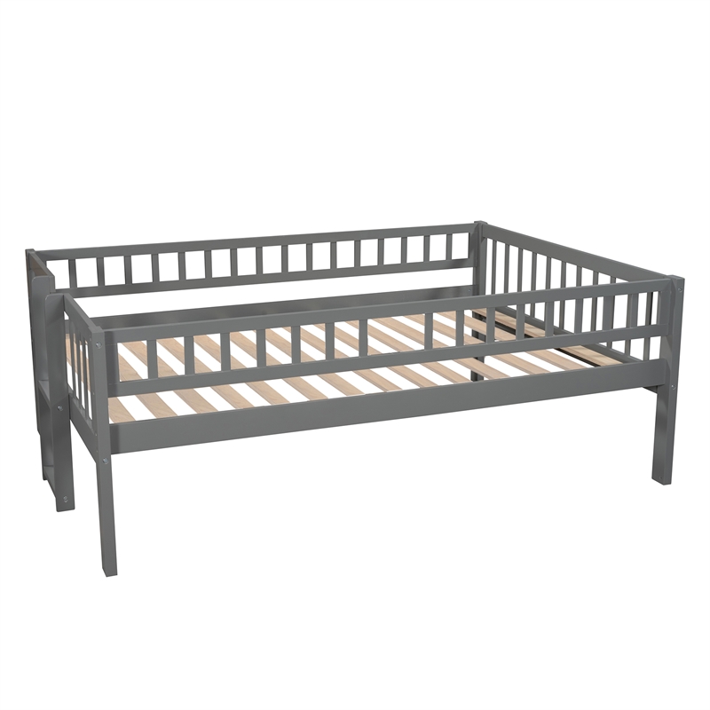 Afuera Living Full-Over-Full-Over-Full Pine Wood Triple Bed with Ladder & Slide
