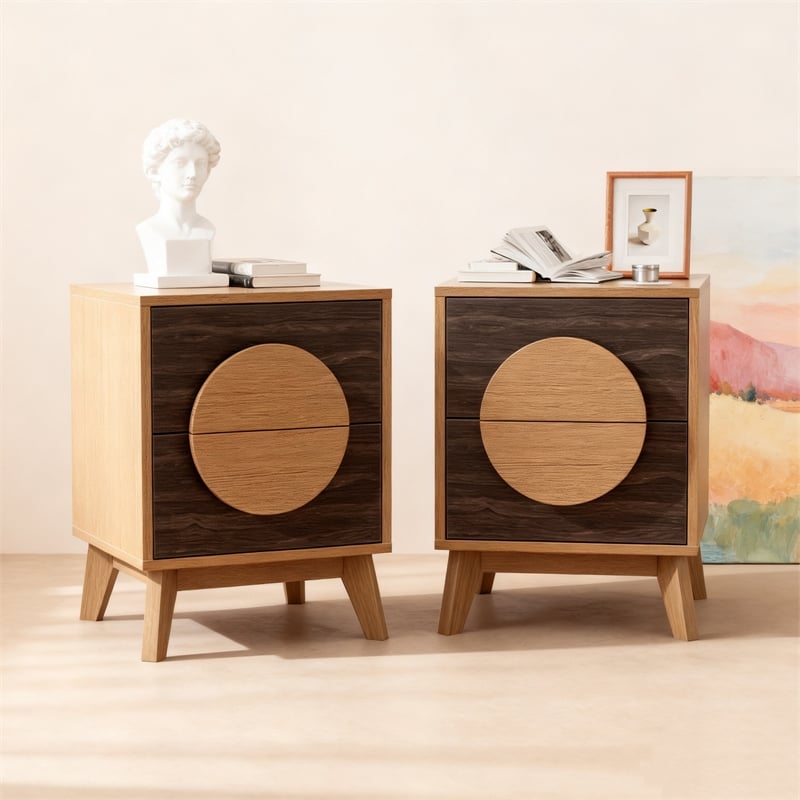 Afuera Living Colour-Blocking 2-Drawer End Table Set of 2 15.8x15.8x21 Inches