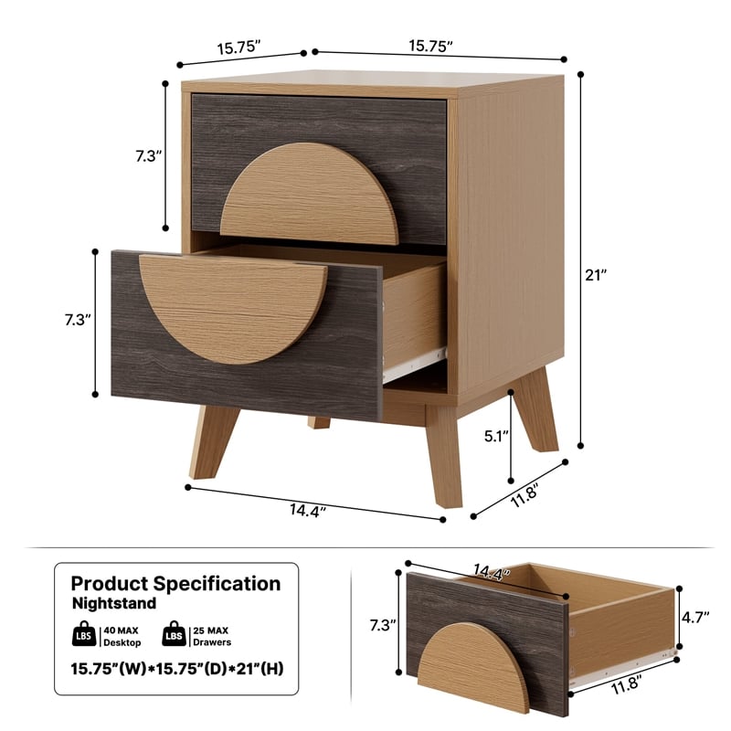 Afuera Living Colour-Blocking 2-Drawer End Table Set of 2 15.8x15.8x21 Inches