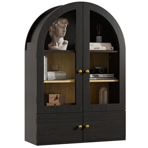 Afuera Living 23.6x33.5x9.3 Black Adjustable Arch Wall Cabinet with Glass Doors