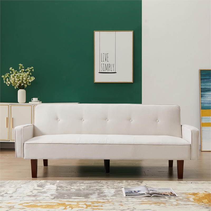 Afuera Living White Linen Split-Back Convertible Sofa Bed 500 lbs Capacity
