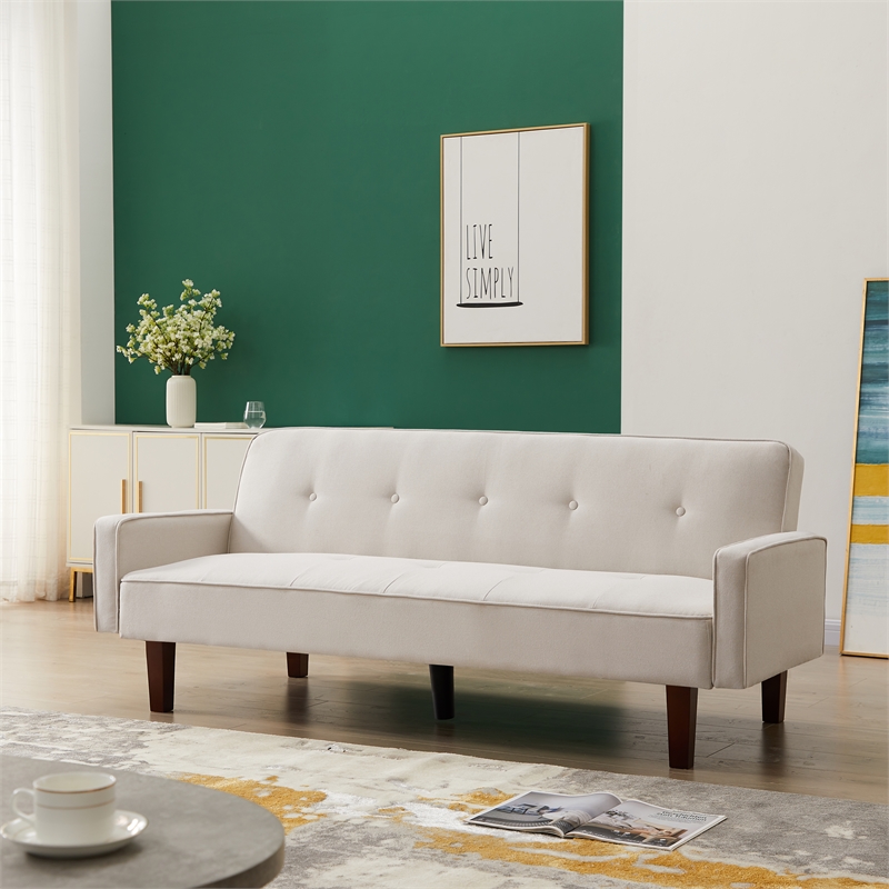 Afuera Living White Linen Split-Back Convertible Sofa Bed 500 lbs Capacity