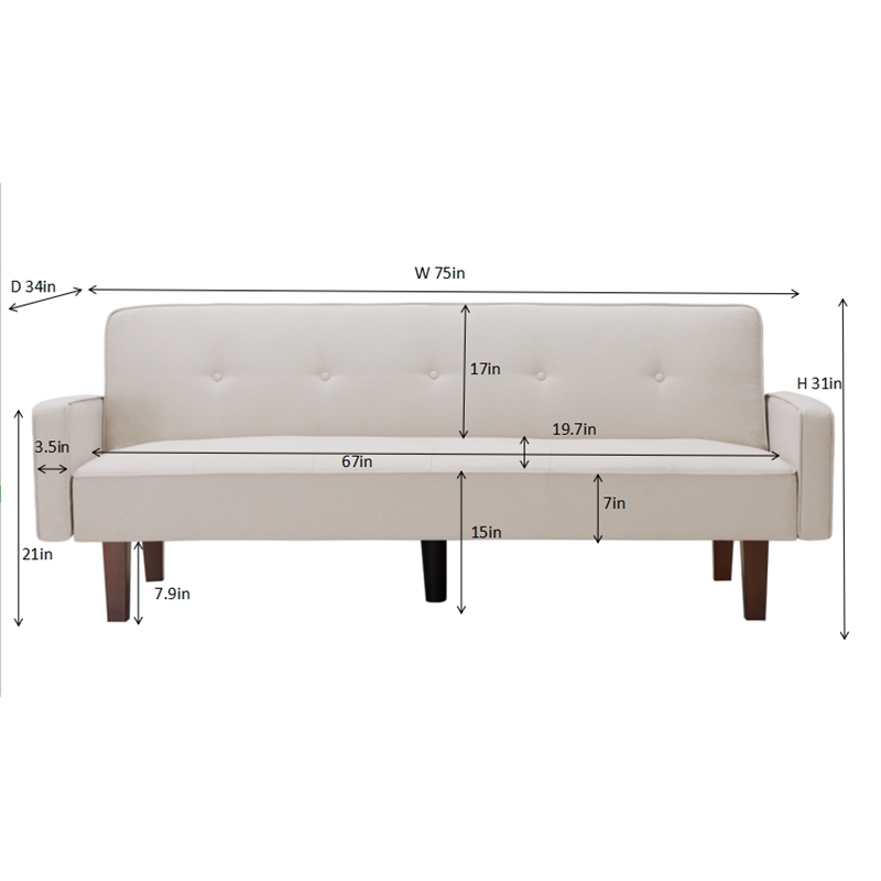 Afuera Living White Linen Split-Back Convertible Sofa Bed 500 lbs Capacity