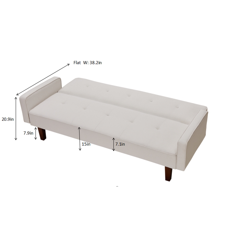 Afuera Living White Linen Split-Back Convertible Sofa Bed 500 lbs Capacity