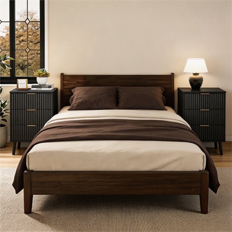 Afuera Living Black Fluted 24-Inch 3-Drawer Nightstand with Rose Gold Handles