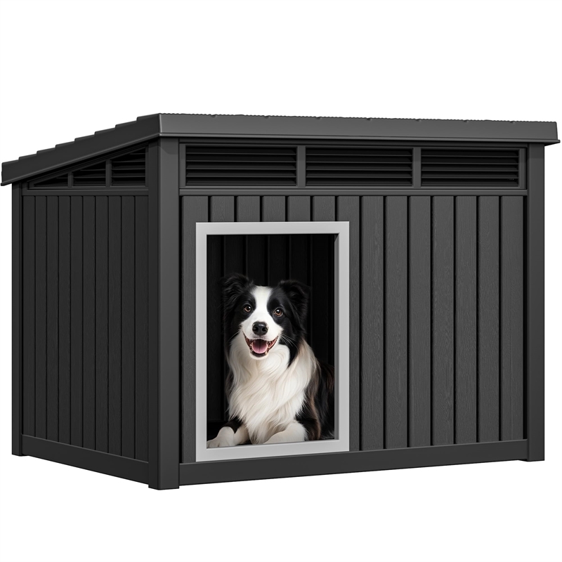 Afuera Living Black Dog House with Lockable Latch for Small to Medium Pets