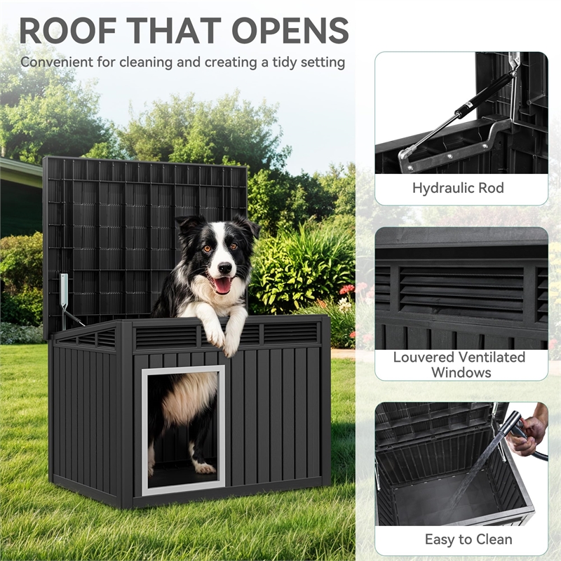 Afuera Living Black Dog House with Lockable Latch for Small to Medium Pets
