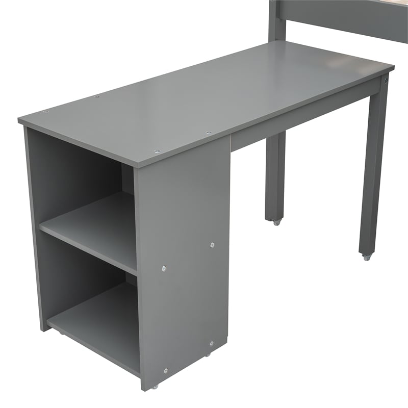 Afuera Living Grey Twin Loft Bed with Cabinet & Rolling Desk & Bookshelf