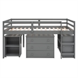 Afuera Living Grey Twin Loft Bed with Cabinet & Rolling Desk & Bookshelf