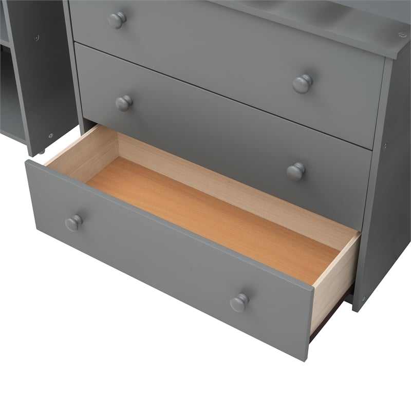 Afuera Living Grey Twin Loft Bed with Cabinet & Rolling Desk & Bookshelf