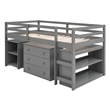 Afuera Living Grey Twin Loft Bed with Cabinet & Rolling Desk & Bookshelf