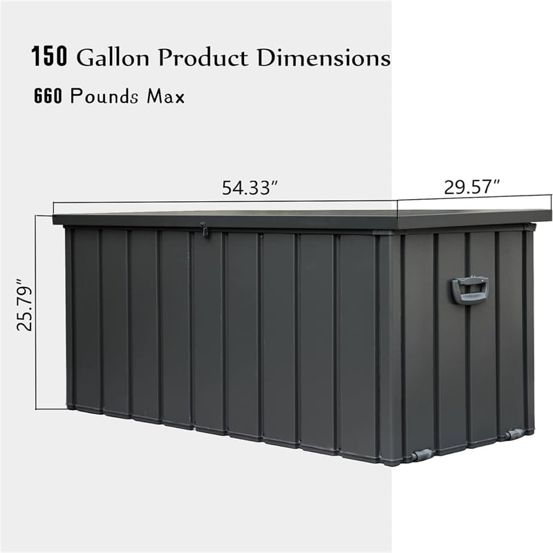 Afuera Living 150-Gallon Black PP Lockable Outdoor Waterproof Storage Box