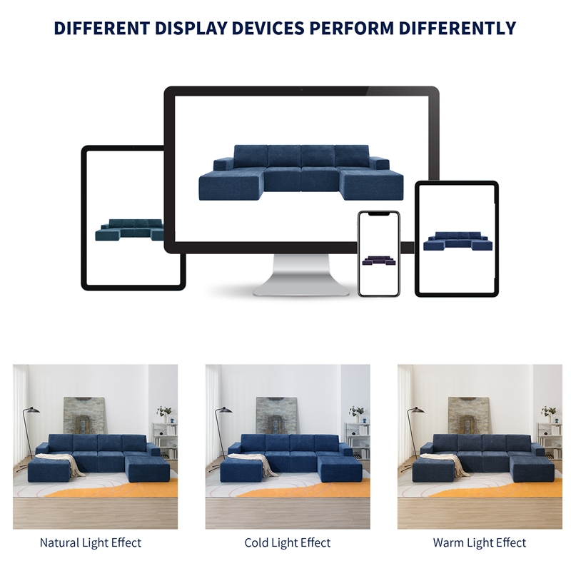 Afuera Living Navy Foam-Filled Chenille U-Shaped Modular Floor Sofa