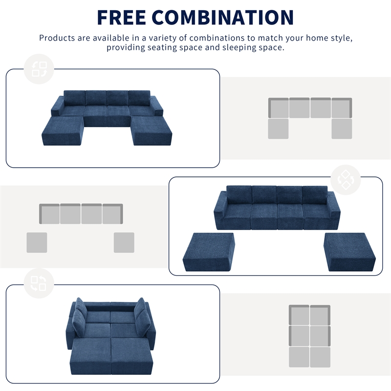 Afuera Living Navy Foam-Filled Chenille U-Shaped Modular Floor Sofa