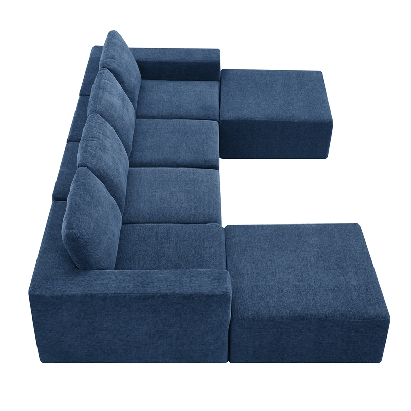 Afuera Living Navy Foam-Filled Chenille U-Shaped Modular Floor Sofa