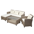 Afuera Living 4-Piece Beige Wicker Patio Sectional Sofa Set with Cushions