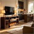 Afuera Living 65-Inch Brown TV Stand with 30-Inch 3-Sided Glass Fireplace