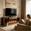 Afuera Living 65-Inch Brown TV Stand with 30-Inch 3-Sided Glass Fireplace