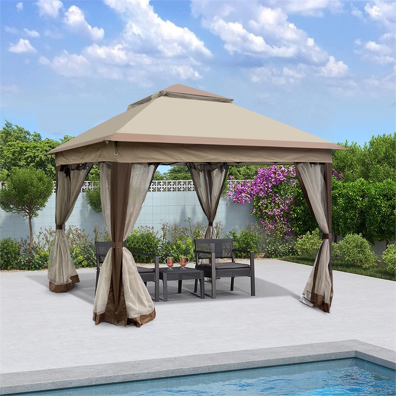 Afuera Living Outdoor Pop-Up Pavilion Canopy with Detachable Mesh in Coffee