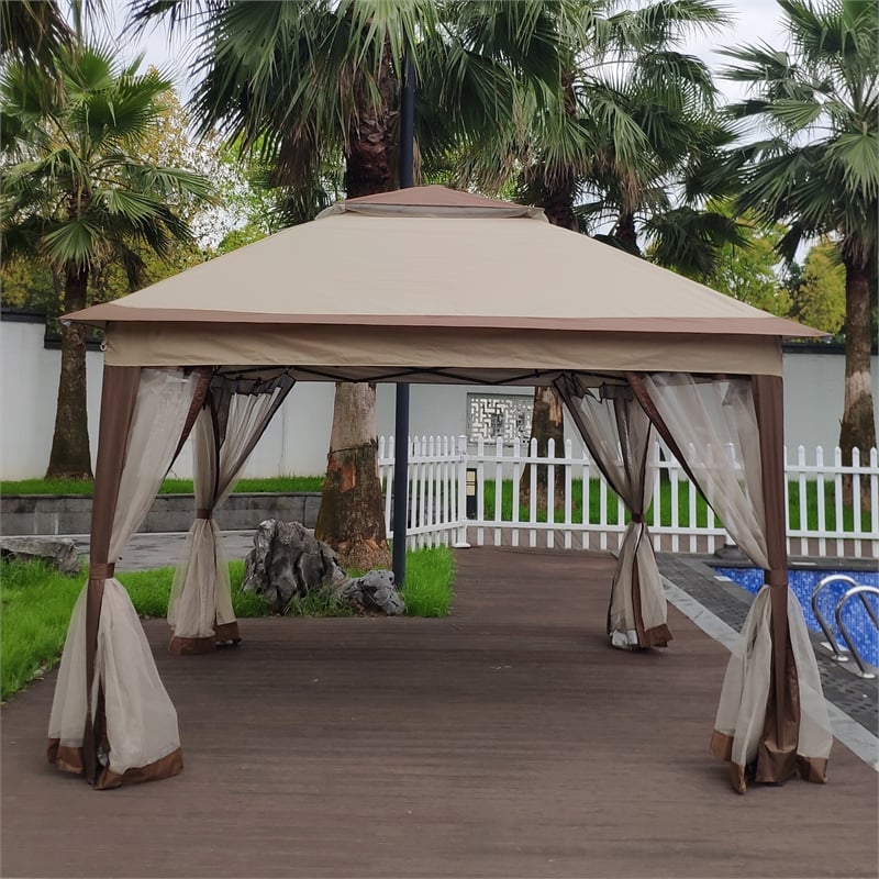 Afuera Living Outdoor Pop-Up Pavilion Canopy with Detachable Mesh in Coffee
