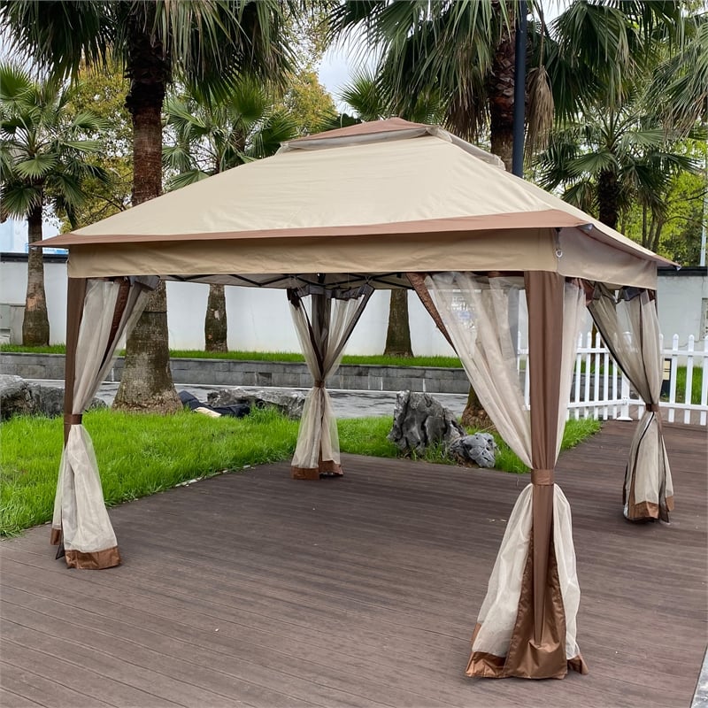 Afuera Living Outdoor Pop-Up Pavilion Canopy with Detachable Mesh in Coffee