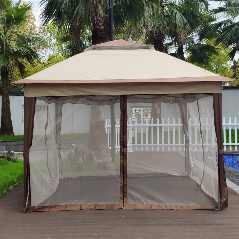 Afuera Living Outdoor Pop-Up Pavilion Canopy with Detachable Mesh in Coffee