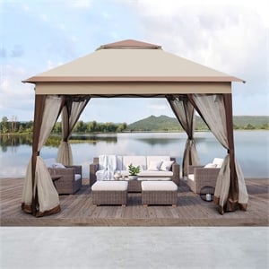 Afuera Living Outdoor Pop-Up Pavilion Canopy with Detachable Mesh in Coffee